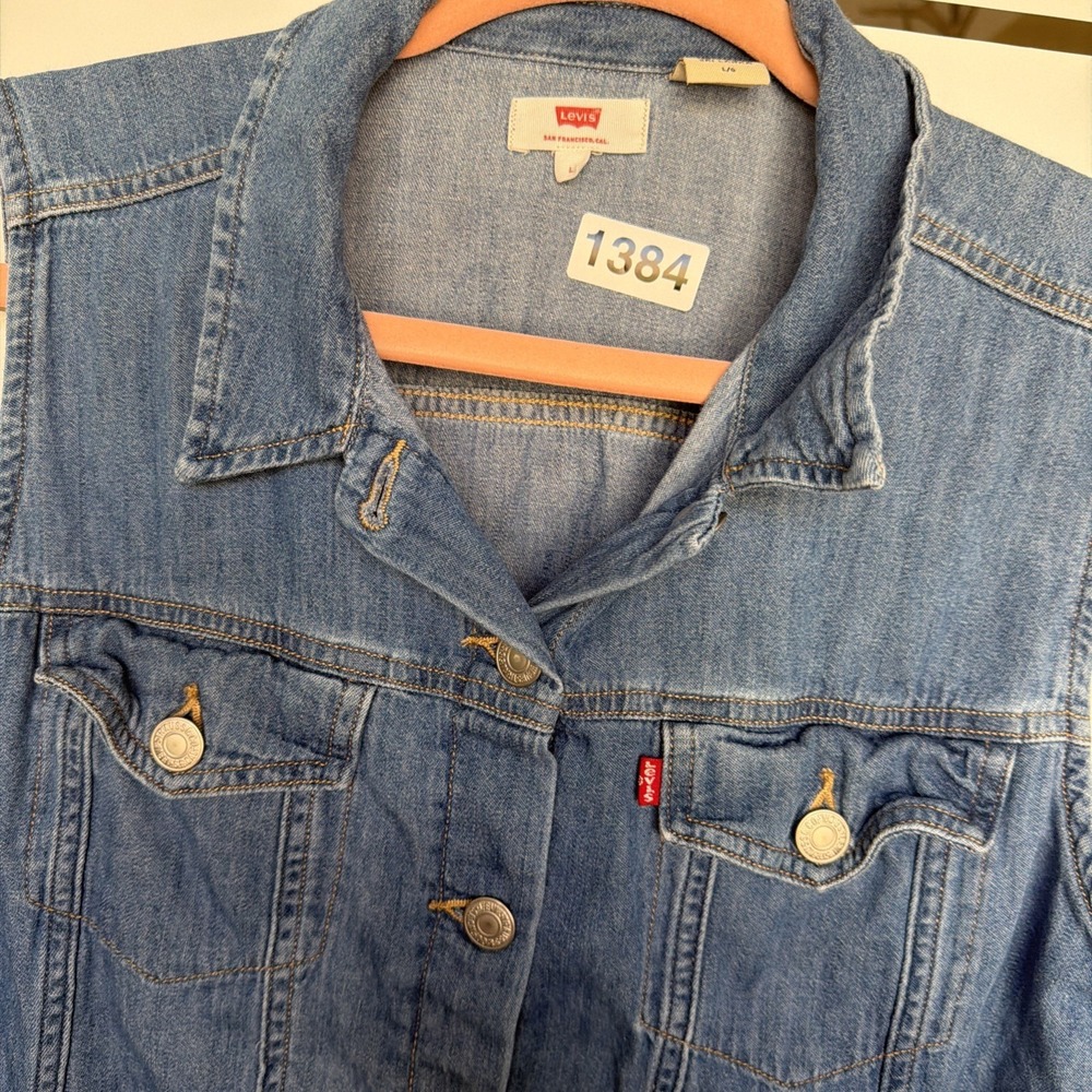 90's Style Levis Denim Cotton Mini Dress Collared Womens Cowgirl Boho Retro Lg - Picture 2 of 7